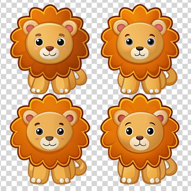 PSD set stickers met tekenfilms van leeuwen op een doorzichtige achtergrond