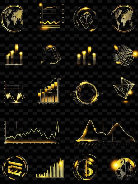 PSD a set of stock market icons with shimmering effect in online png iconic y2k shape art decorative