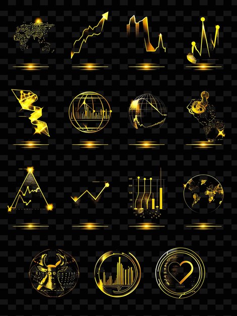 A set of stock market icons with shimmering effect in online png iconic y2k shape art decorative