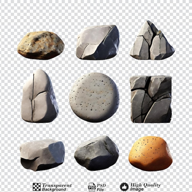 PSD set of stones or rocks isolated on transparent background