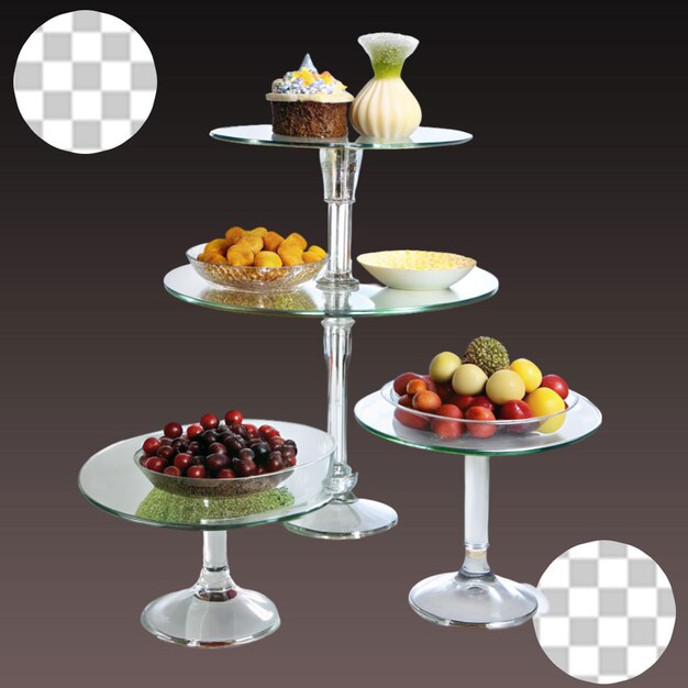 PSD set of sweets on plates on transparent background