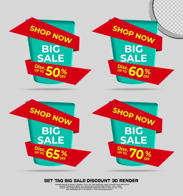 PSD set tag of big sale discount promotion tosca and red color colection