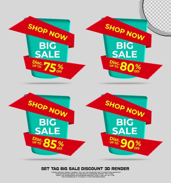 Set tag of big sale discount promotion tosca and red color colection