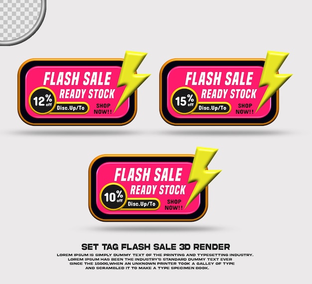 PSD set tag flash sale discount red yellow bllack color 3d