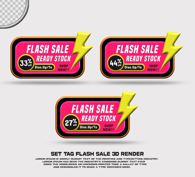 Set di vendita flash sconto rosso giallo nero colore 3d.
