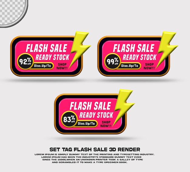 PSD set tag flash sale discount red yellow bllack color 3d