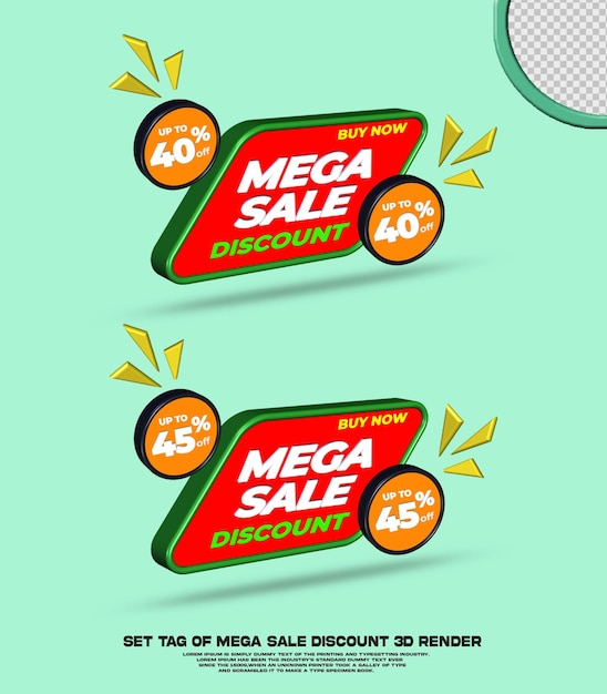 set tag of mega sale discount promotion red color colection 3d