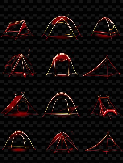 PSD a set of tent icons with flickering illumination and neon ha png iconic y2k shape art decorative