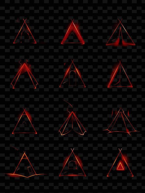 PSD a set of tent icons with flickering illumination and neon ha png iconic y2k shape art decorative