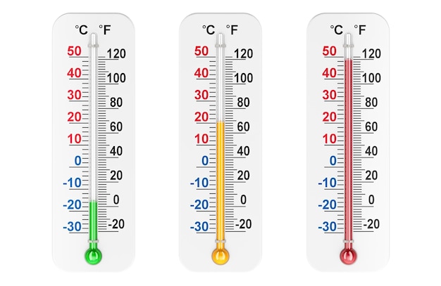 set of thermometers with cold warm and hot temperatures 3d rendering isolated