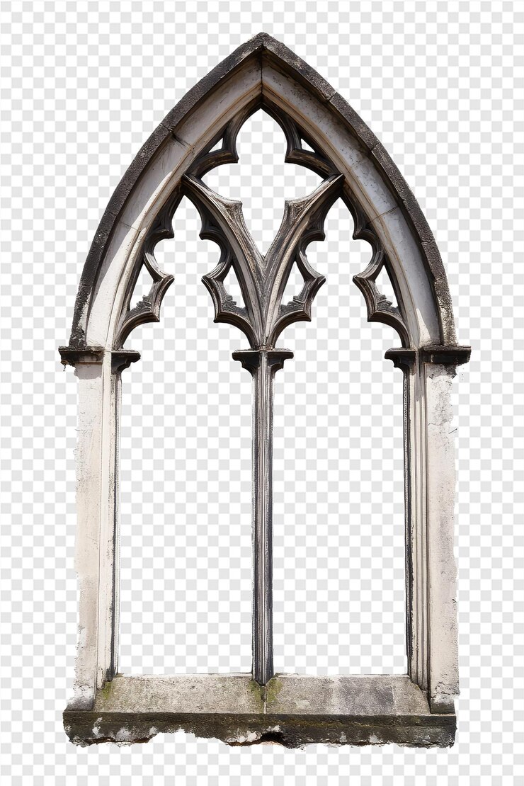 PSD a set of three arched windows with a cross on the top