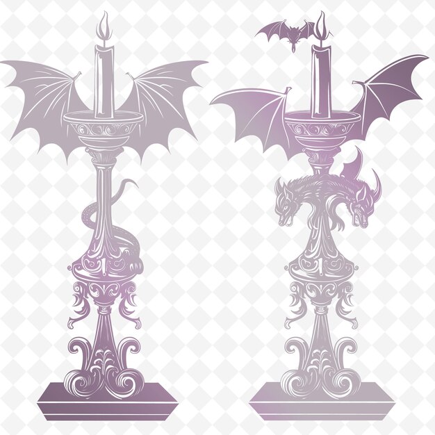 PSD a set of three candles with a purple and purple dragon on the top