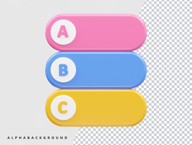 A set of three colored buttons with the text " a, b, c " on the bottom.