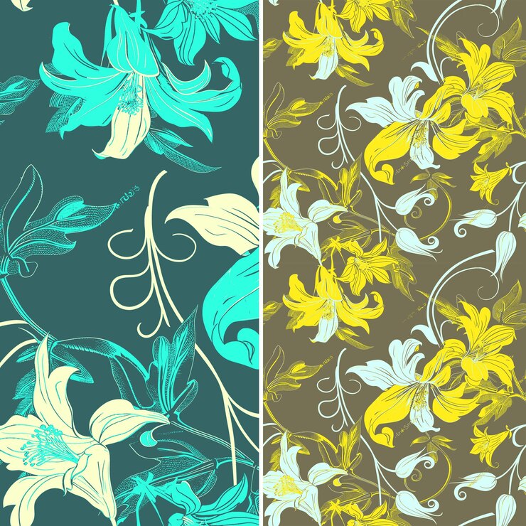 PSD a set of three different colored flowers with yellow and blue leaves