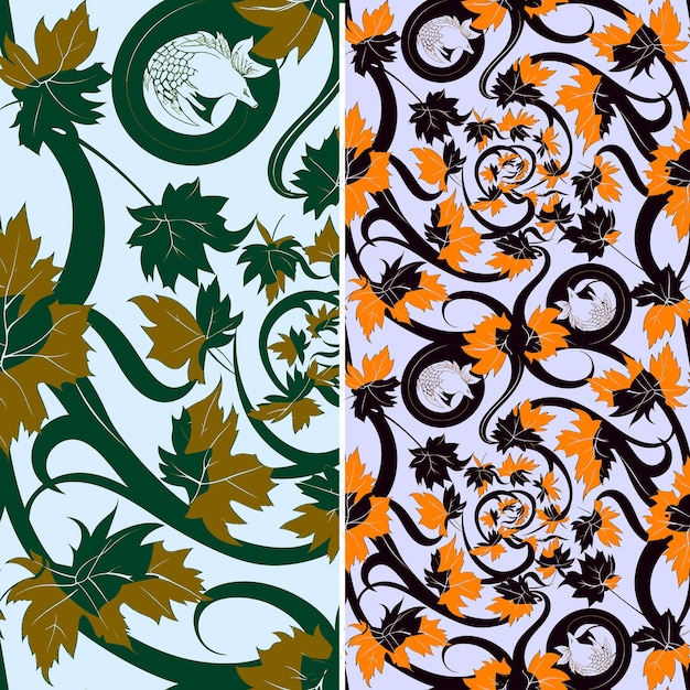 A set of three different designs with leaves and flowers
