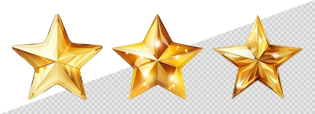 Set of three different glossy 3D star symbols isolated on white background