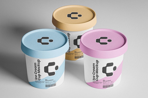 PSD set of three ice cream cups mockup