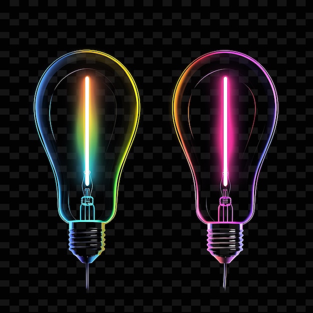 PSD a set of three light bulbs with different colors and a black background