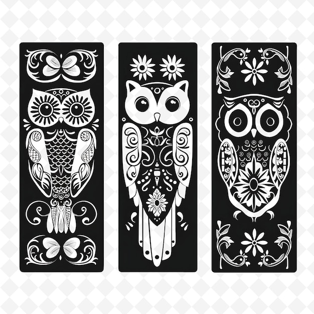 PSD a set of three owls and one with a white background