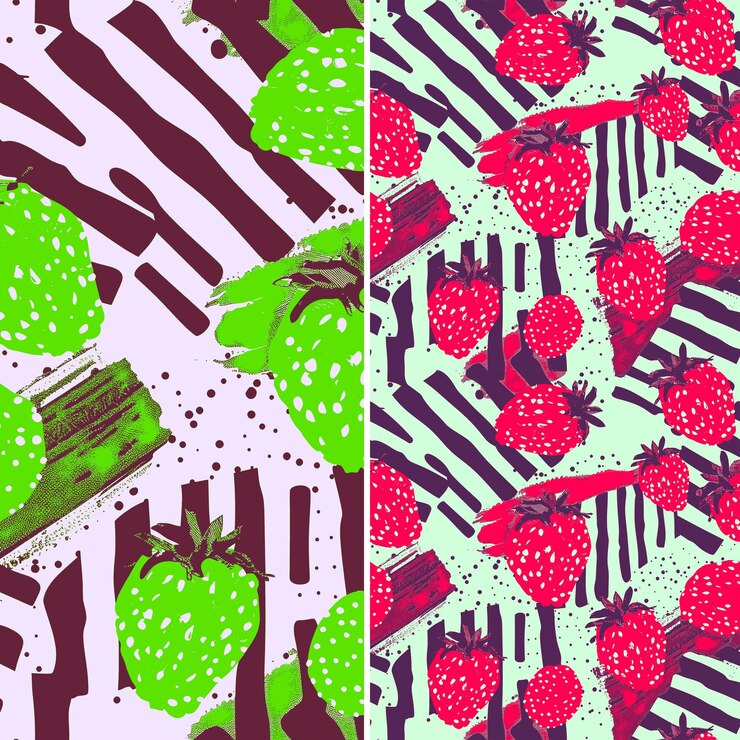 PSD a set of three pictures with raspberries and a pattern