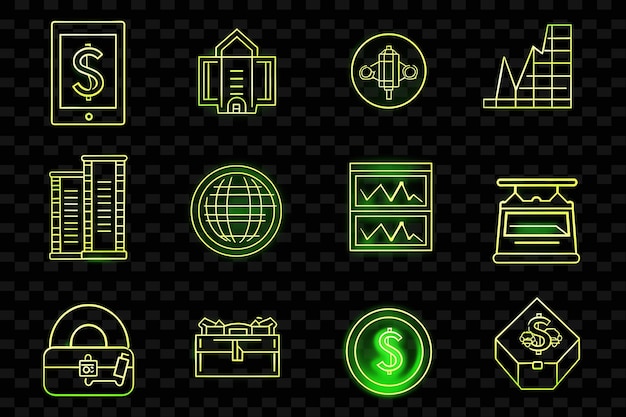 PSD a set of trade execution icons with glowing outline in neon png iconic y2k shape art decorative
