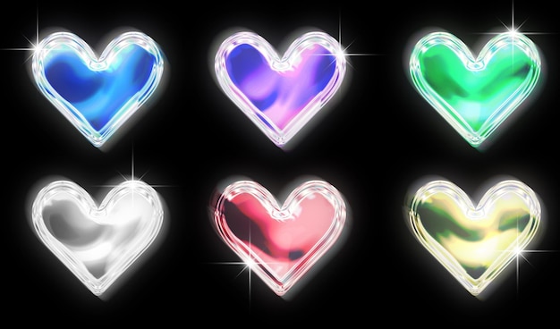 Premium PSD | Set of transparent glitter 3d hearts