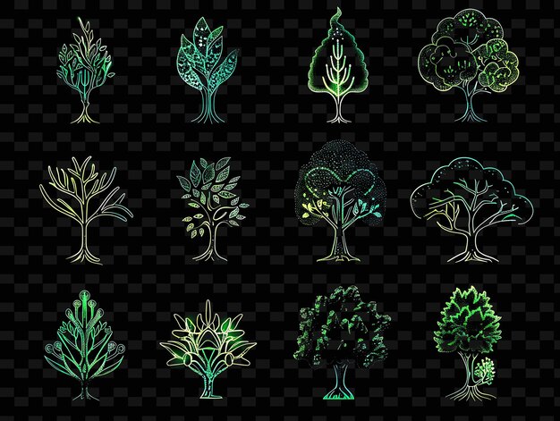 PSD a set of trees with green lights and the words  trees