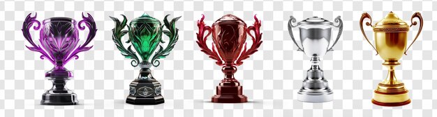 PSD set of trophy cup different on transparency background psd