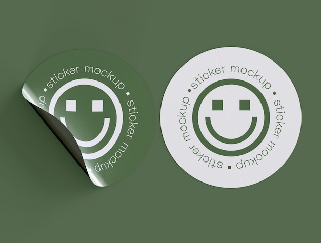 PSD set of two adhesive stickers mockup