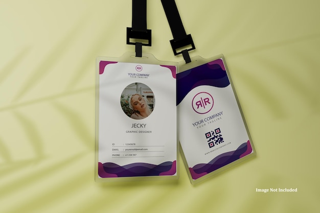 PSD set of two badge identity cards mockup 3d realistic psd
