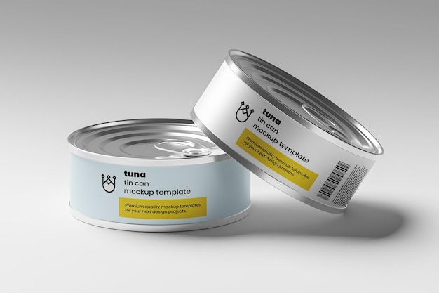 PSD set of two tuna tin cans mockup