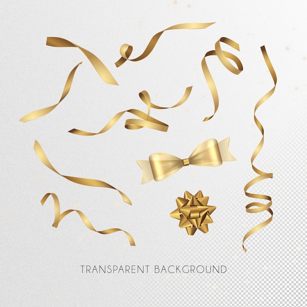 PSD set van 3d-gouden lint vormen en stropdassen renderen met transparante achtergrond
