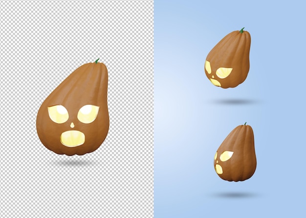 Set van 3d render monster pompoen pictogram illustratie voor halloween viering decoratie