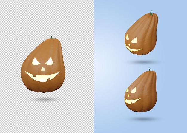 Set van 3d render monster pompoen pictogram illustratie voor halloween viering decoratie