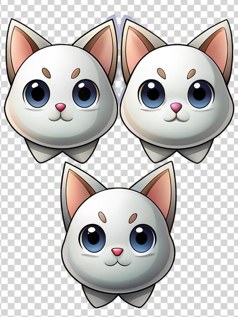 PSD set van cartoon kittenstickers geïsoleerd op een doorzichtige achtergrond