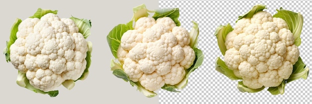 Set van cauliflower top view geïsoleerd op transparante achtergrond