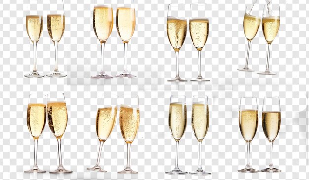 PSD set van feestelijke toast met champagneglas op doorzichtige achtergrond psd