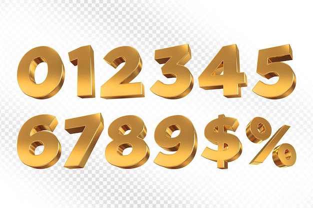 Set van gouden 3D-getallen