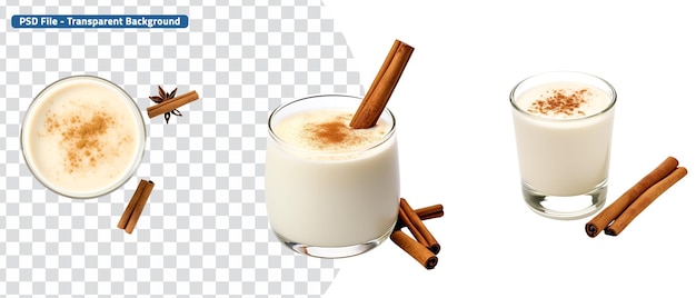 Set van holiday cheer eggnog gekoppeld aan cinnamon stick