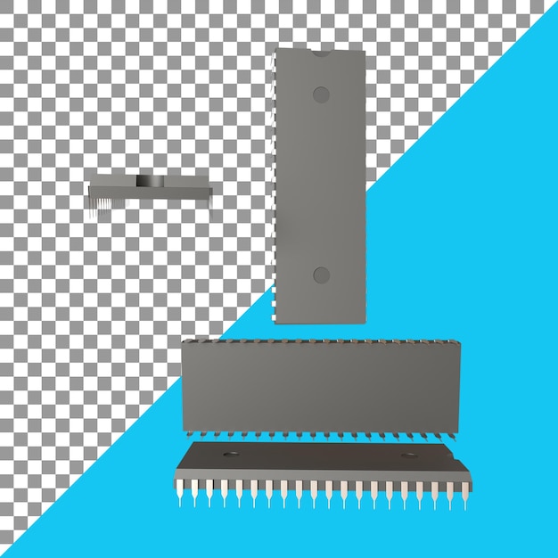 set van IC-chips geïntegreerde schakeling 3D-microchip rendering