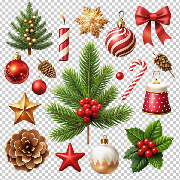 PSD set van kerstelementen vieringsevenement voor vrolijk kerstfeest en nieuwjaar