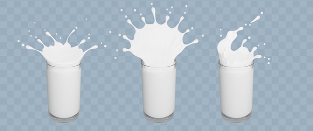 Set van melk in glazen splash