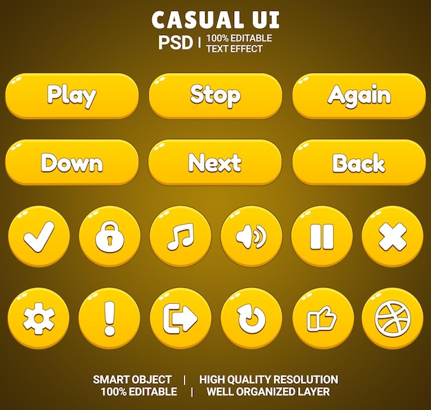 Set van mooie Game UI Button Cartoon Style UI Button 2D Button 2d UI Game Icon Set Game UI