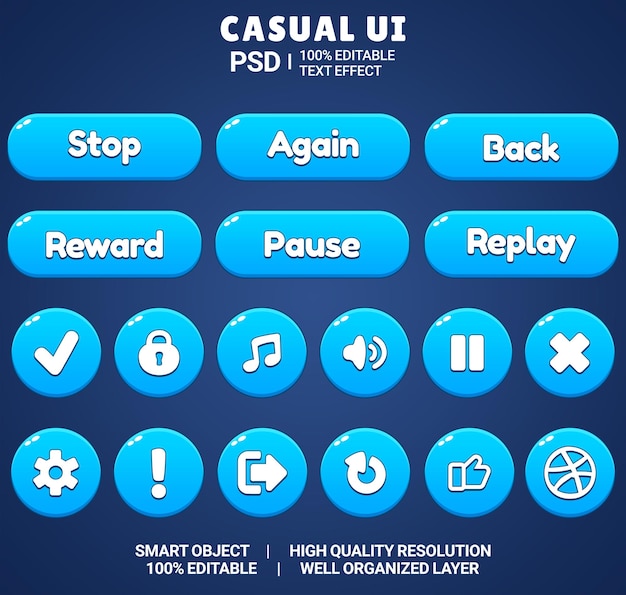 Set van mooie Game UI Button Cartoon Style UI Button 2D Button 2d UI Game Icon Set Game UI