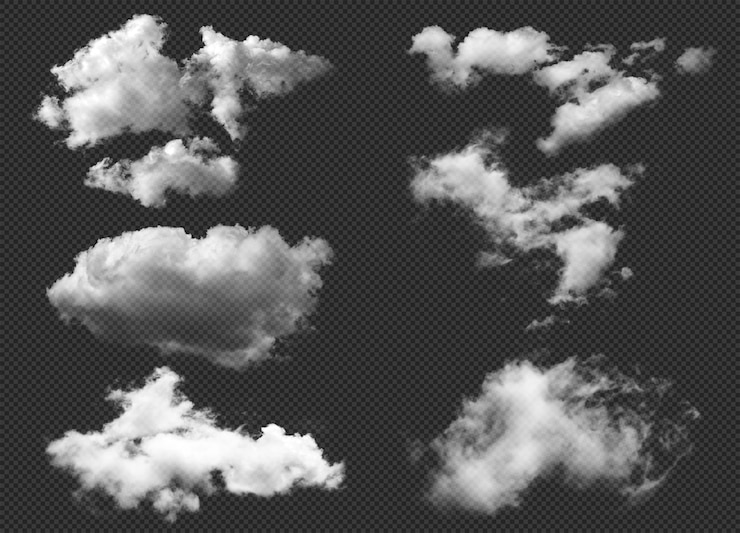 PSD set van realistic cloud element transparent cloud ultra realistic cloud 300dpi psd-bestand