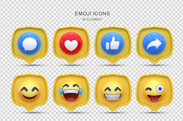 PSD set van social media reactie 3d emoticon