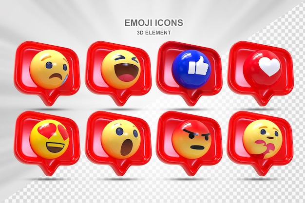 Set van sociale media reactie 3d-emoticon