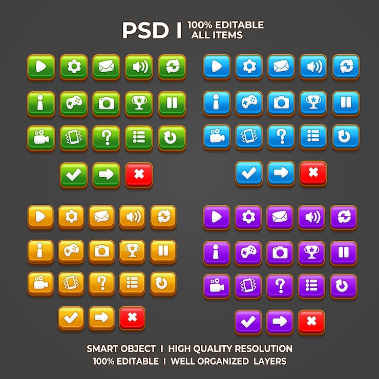 PSD set van spel ui game ui set game ui button game button game ui psd game ui template icon van het spel