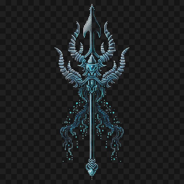 Set van trident pixel item met poseidon design en waves en seashe game asset art design concept