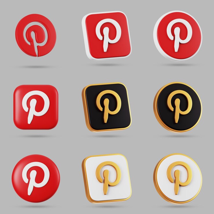 PSD набор различных типов 3d-икон для социальной сети pinterest